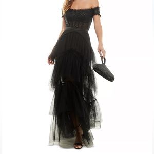 Juniors' Off-The-Shoulder Tiered Mesh Gown, Created for Macy's